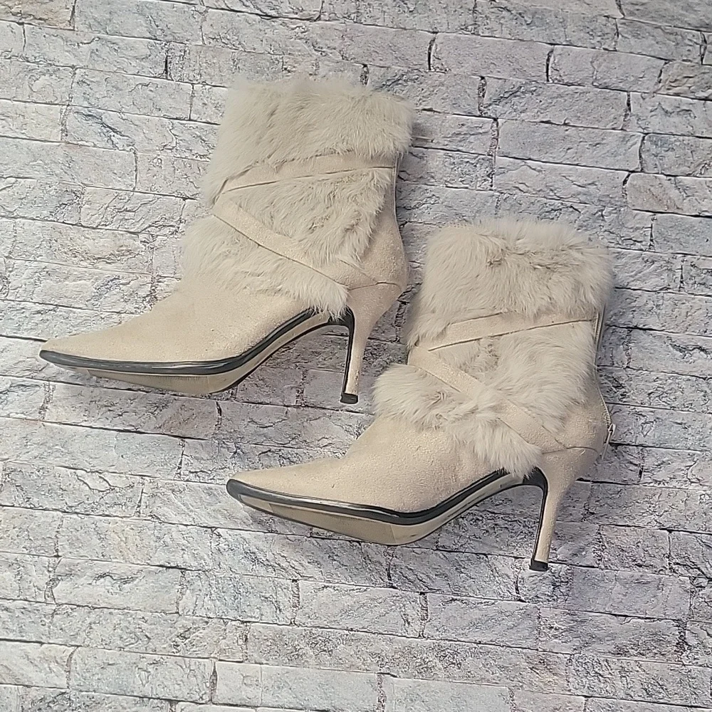 Pierre Dumas 3 Inch Heel Boots with Faux Fur Cream - Picture 5 of 12